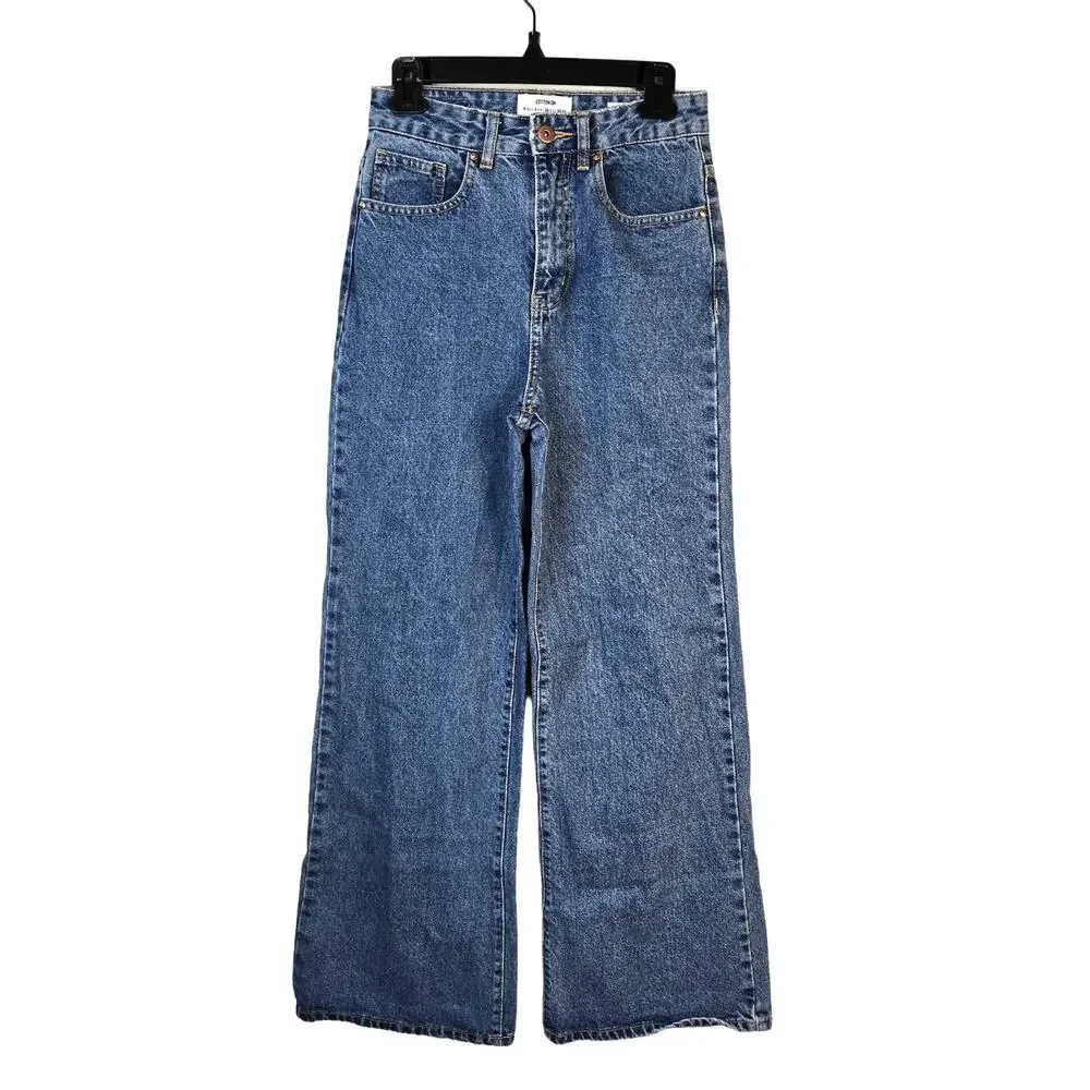 Cotton On Jeans Women's 4 Long Wide Leg Medium Wash Casual Boho Summer Beachy